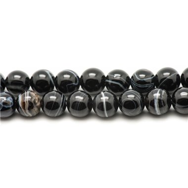 Fil 39cm 36pc env - Perles de Pierre - Agate Noire Boules 10mm 