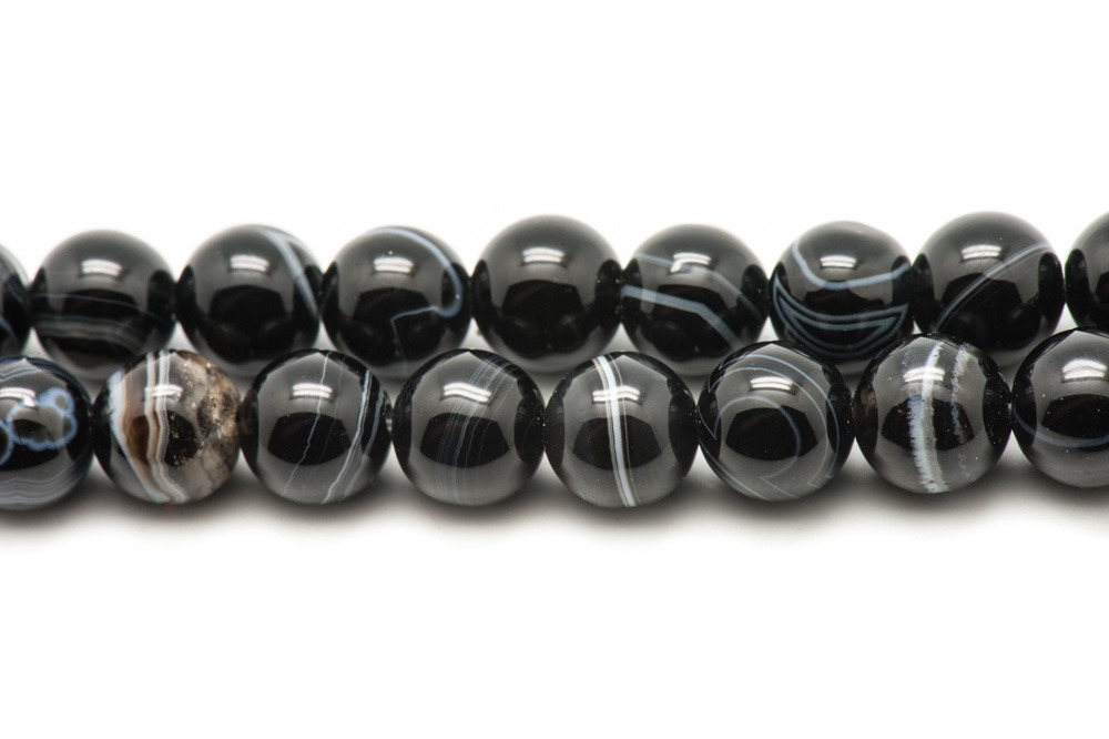 Fil 39cm 36pc env - Perles de Pierre - Agate Noire Boules 10mm 