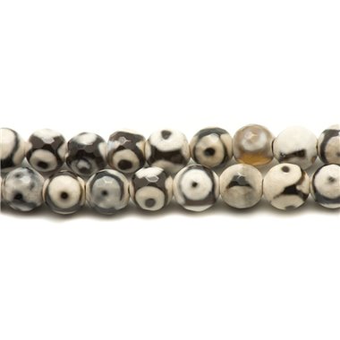 Fil 39cm 46pc env - Perles de Pierre - Agate Oeil Blanche et Noire Boules Facettées 8mm 