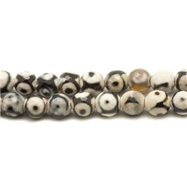 Gewinde ca. 39 cm, 46 Stück - Steinperlen - Facettenkugeln aus Achat mit weißem und schwarzem Auge 8 mm 