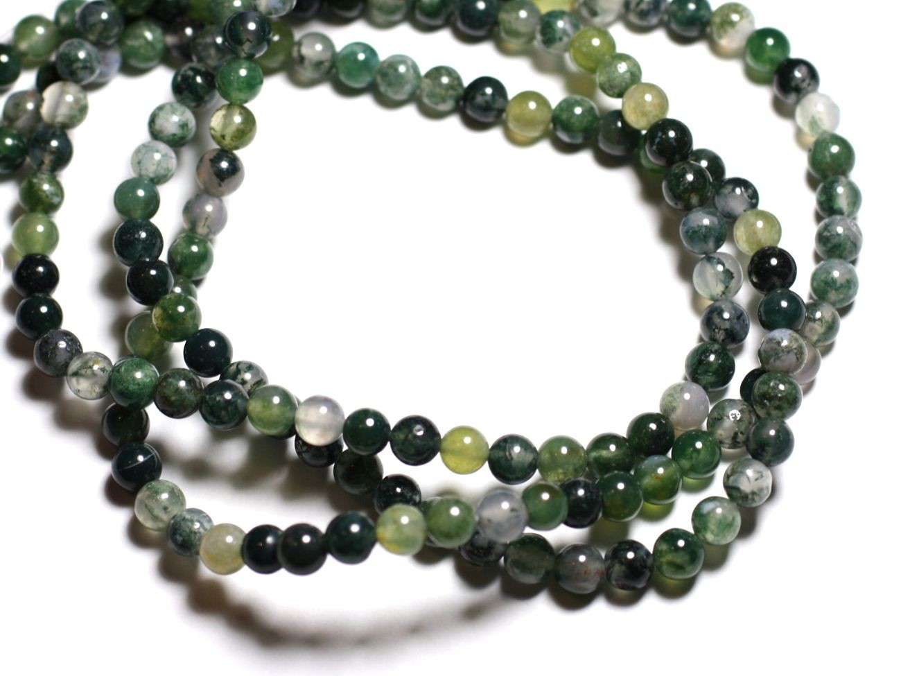 Fil 39cm 63pc env - Perles de Pierre - Agate Mousse Boules 6mm 