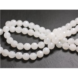 Cuentas de piedra de 1 hebra de 39 cm - Bolas facetadas de jade blanco de 10 mm 