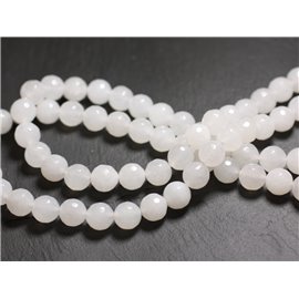 Thread 39cm approx 46pc - Stone Beads - White Jade Faceted Balls 8mm 