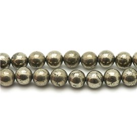 Fil 39cm 32pc environ - Perles Pierre Pyrite Boules 12mm Métal or doré