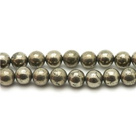 Filo 39 cm 46 pz circa - Perline di pietra - Sfere di pirite 8 mm 