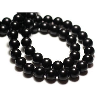 Fil 39cm 63pc env - Perles de Pierre - Onyx noir Mat Boules 6mm 