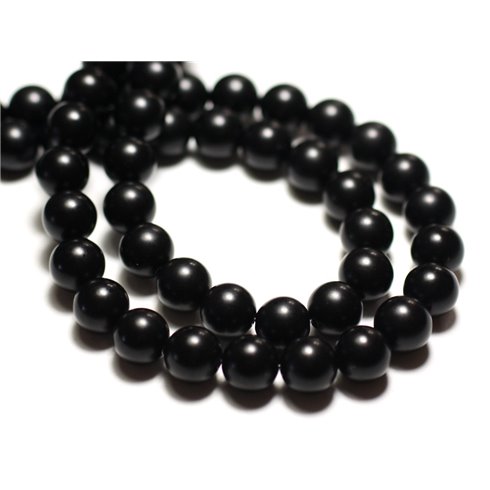 Fil 39cm 63pc env - Perles de Pierre - Onyx noir Mat Boules 6mm 