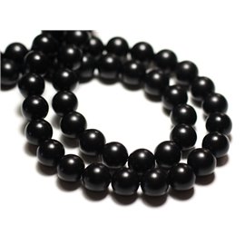 Fil 39cm 63pc env - Perles de Pierre - Onyx noir Mat Boules 6mm 