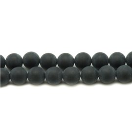 Fil 39cm 93pc environ - Perles Pierre Onyx noir Boules 4mm mat sablé givré