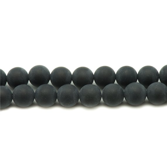 Fil 39cm 38pc env - Perles de Pierre - Onyx noir Mat givré Boules 10mm 