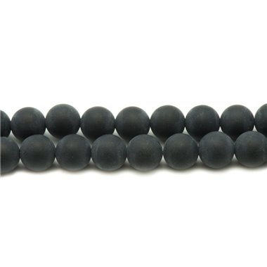 Fil 39cm 38pc env - Perles de Pierre - Onyx noir Mat givré Boules 10mm 
