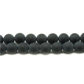Thread 39cm 38pc approx - Stone beads - Frosted mat black onyx Balls 10mm 