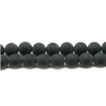 Fil 39cm 38pc env - Perles de Pierre - Onyx noir Mat givré Boules 10mm 