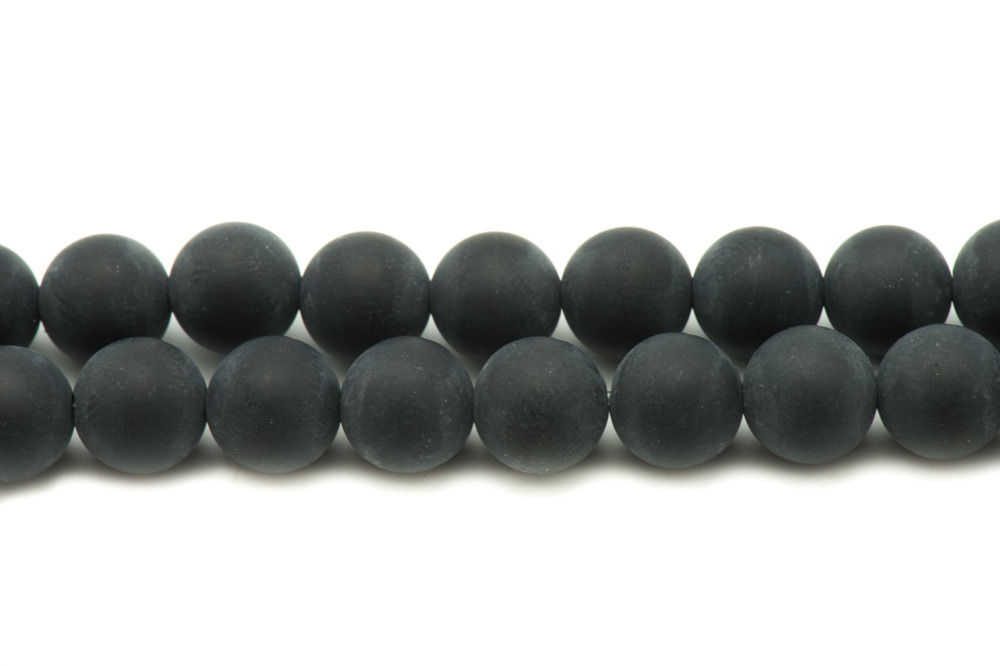 Fil 39cm 38pc env - Perles de Pierre - Onyx noir Mat givré Boules 10mm 