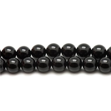 Fil 39cm 93pc env - Perles de Pierre - Onyx noir Boules 4mm 