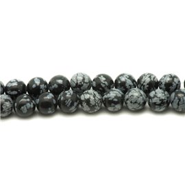 Filo 39 cm 31 pz circa - Perline di pietra - Sfere maculate di fiocchi di ossidiana 12 mm 