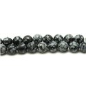 Fil 39cm 45pc env - Perles Pierre - Obsidienne Flocon de Neige Mouchetée Boules 8mm Noir Gris