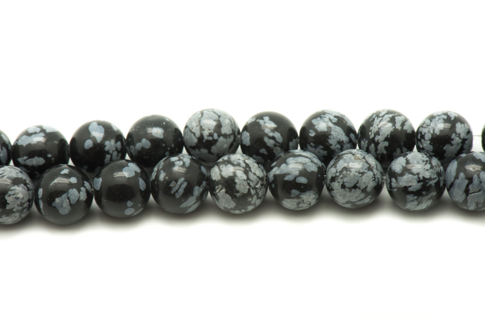 Fil 39cm 46pc env - Perles de Pierre - Obsidienne Flocon Mouchetée Boules 8mm 
