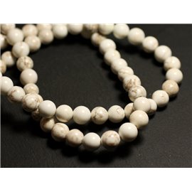 Fil 39cm 37pc environ - Perles Pierre Magnésite Boules 10mm blanc crème ivoire beige