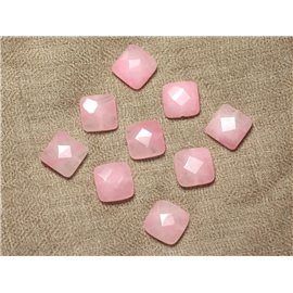 Thread 39cm 27pc approx - Stone Beads - Pink Jade Faceted Squares 14mm 