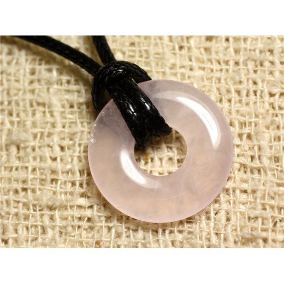 Collier Pendentif en Pierre - Quartz Rose Donut 20mm 