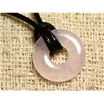 Collier Pendentif Pierre - Quartz Rose Rond Cercle Donut Pi 20mm Rose clair