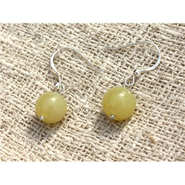 Boucles d'Oreilles Argent 925 et Jade Citron 10mm 