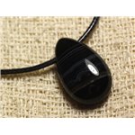 Collier Pendentif en Pierre - Agate Noire Goutte 25mm