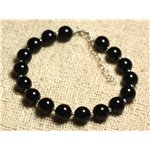 Bracelet Argent 925 et Pierre semi précieuse - Onyx Noir 8mm