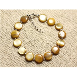 Bracelet Silver 925 and Mother of Pearl Palets 10mm Brown Bronze 