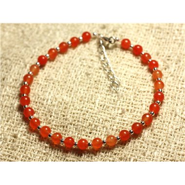 Bracelet Argent 925 et Pierre - Jade Orange 4mm 