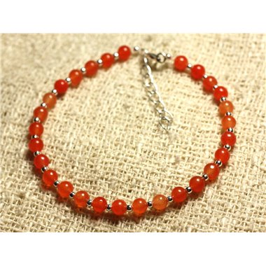 Bracelet Argent 925 et Pierre - Jade Orange 4mm 