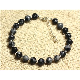 Pulsera Plata 925 y Piedra - Obsidiana Copo de Nieve 6mm 