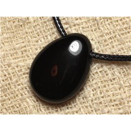 Stone Pendant Necklace - Black Obsidian Drop 25mm 