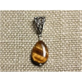 Stone Pendant Necklace - Tiger Eye Drop 18mm 