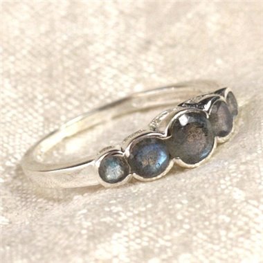 N122 - Bague Argent 925 et Pierre - Labradorite Facettée Ronds 2.5 - 4.5mm 