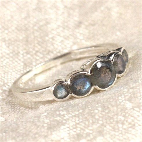 N122 - Bague Argent 925 et Pierre - Labradorite Facettée Ronds 2.5 - 4.5mm 