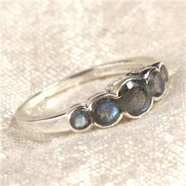 N122 - 925 Silver and Stone Ring - Faceted Labradorite Round 2.5 - 4.5mm 