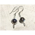 BO213 - Boucles d'Oreilles Argent 925 et Pierre Labradorite Ronds Spirales 30mm 