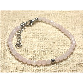 Bracciale Argento 925 e Pietra Semipreziosa Quarzo Rosa Sfaccettato 4mm