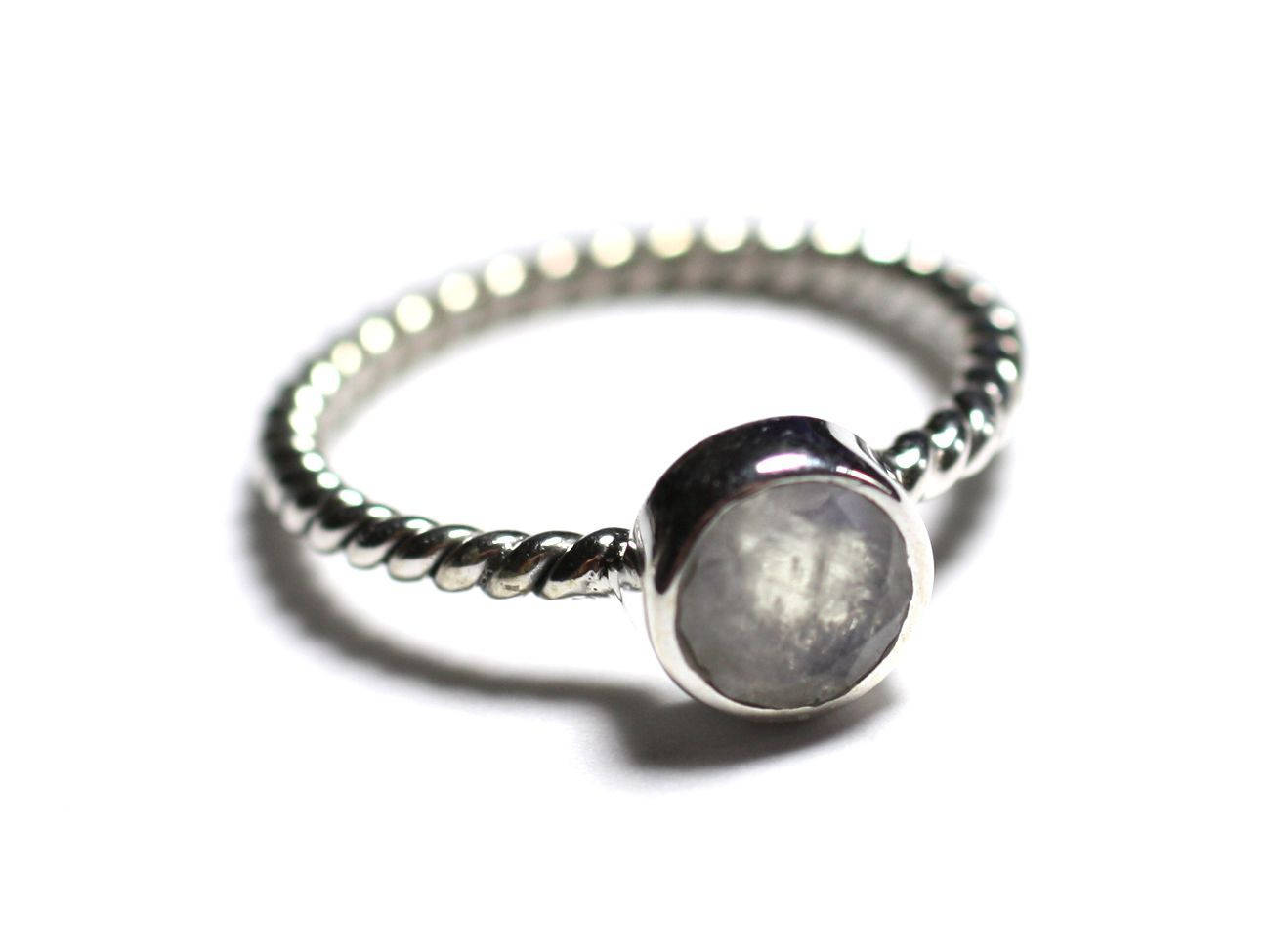 N231 - Bague Argent 925 et Pierre - Pierre de Lune 6mm Anneau torsade 
