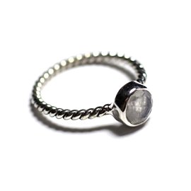 N231 - Bague Argent 925 et Pierre - Pierre de Lune 6mm Anneau torsade  N231 - Bague Argent 925 et Pierre - Pierre de Lune 6mm Anneau torsade