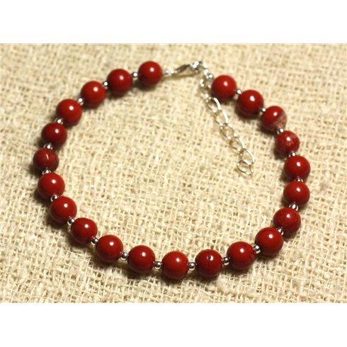 Bracelet Argent 925 et Pierre - Jaspe Rouge 6mm