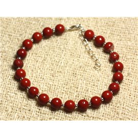 Bracelet 925 Silver and Stone - Red Jasper 6mm