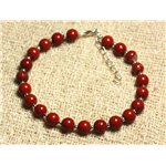 Bracelet Argent 925 et Pierre - Jaspe Rouge 6mm