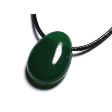 Collier Pendentif Pierre semi précieuse - Onyx vert Goutte 25mm