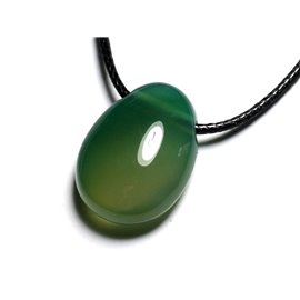 Collier Pendentif Pierre semi précieuse - Onyx vert Goutte 25mm