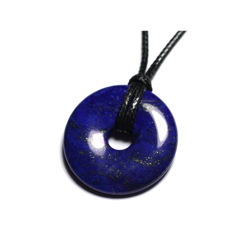 Collier Pendentif Pierre - Lapis Lazuli Rond Cercle Donut Pi 30mm Bleu Nuit