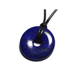 Collier Pendentif Pierre - Lapis Lazuli Rond Cercle Donut Pi 30mm Bleu Nuit