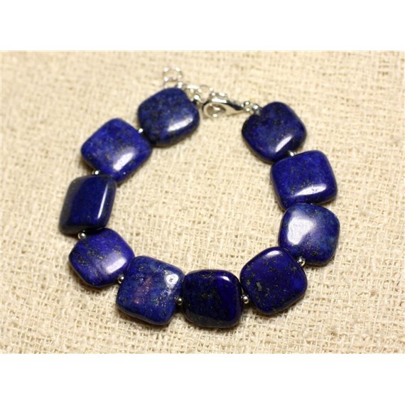 Bracelet Argent 925 et Pierre - Lapis Lazuli Carrés 14mm 